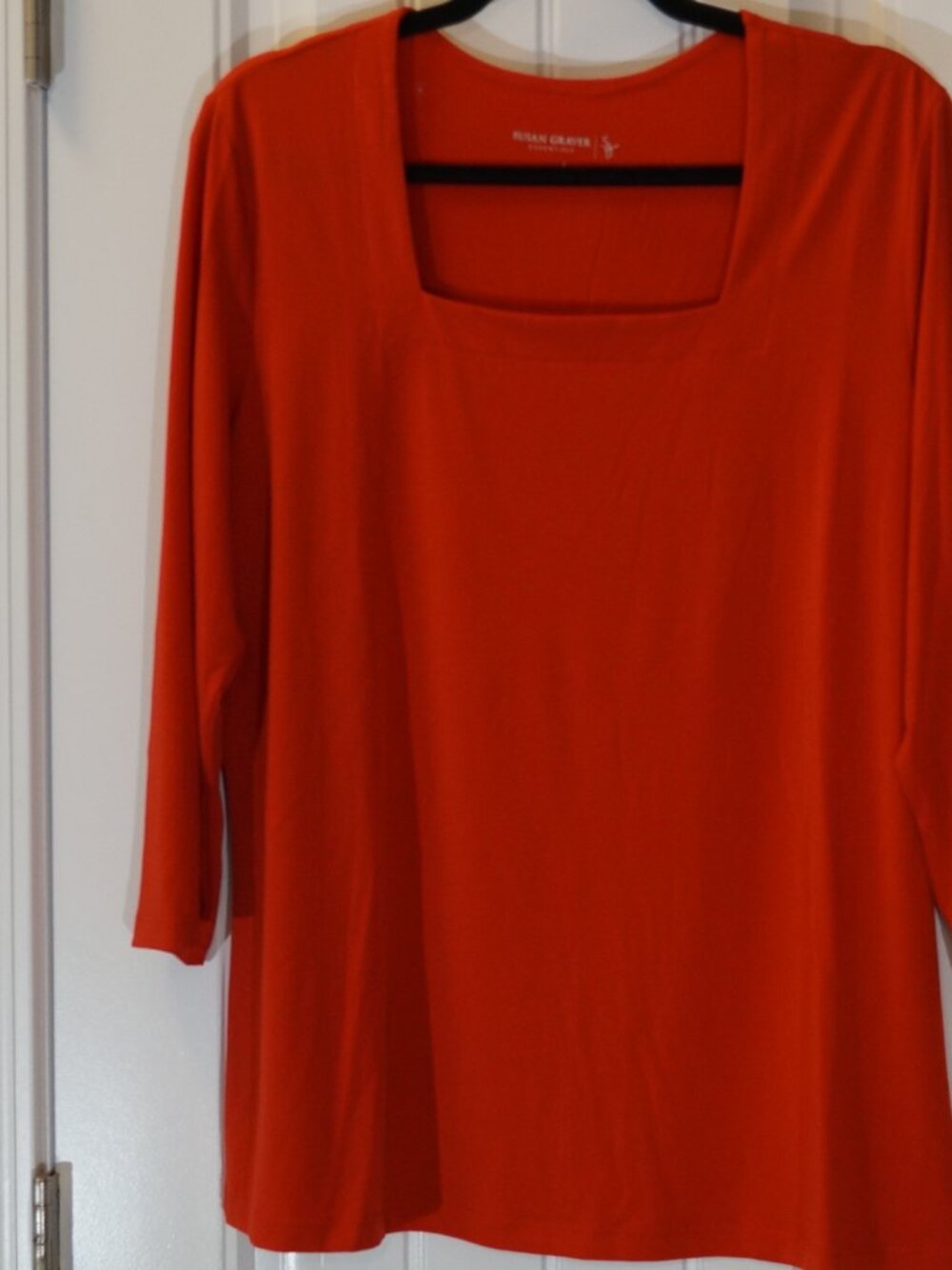 Susan Graver Essentials Liquid Knit 3/4 Sleeve Square Neck Top Size L